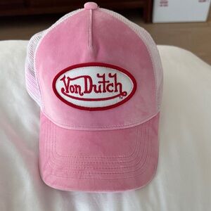 Von Dutch Pink & White Velvet Snapback Trucker Hat Baseball Cap